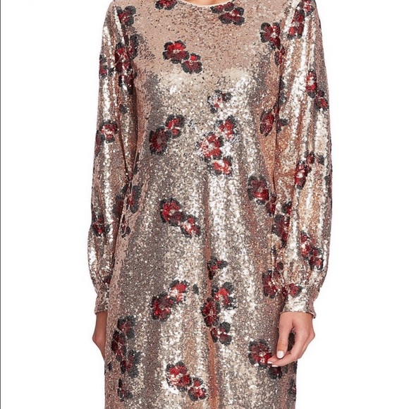 CeCe floral print sequin gold long sleeve dress - Picture 3 of 8